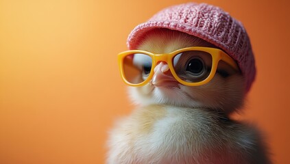 Obraz premium Cute Chick in Sunglasses and Hat