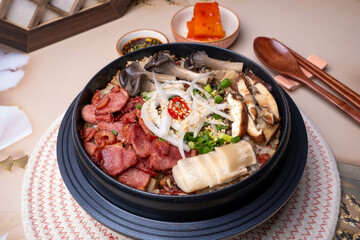 Delicious Smoked Duck Rice in a Hot Pot