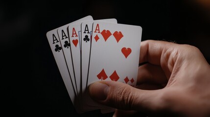 Obraz premium A hand holding a deck of cards, ready to deal or reveal a winning hand