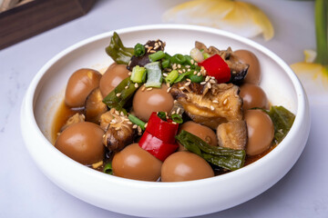 Braised Quail Eggs and Shiitake Mushrooms in Soy Sauce