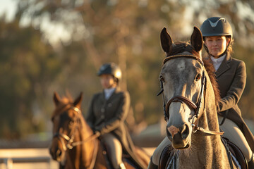 Obraz premium Generative AI photo image of person who ride horse, equestrian professional sport profession