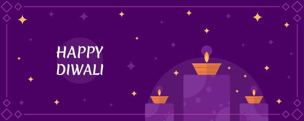 Diwali banner with various geometric shapes, light, stars, etc.