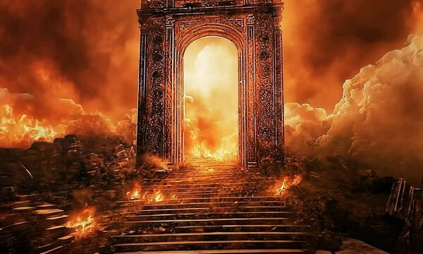 Inferno's Threshold. Dante's Vision of Hell Brought to Life by Generative AI