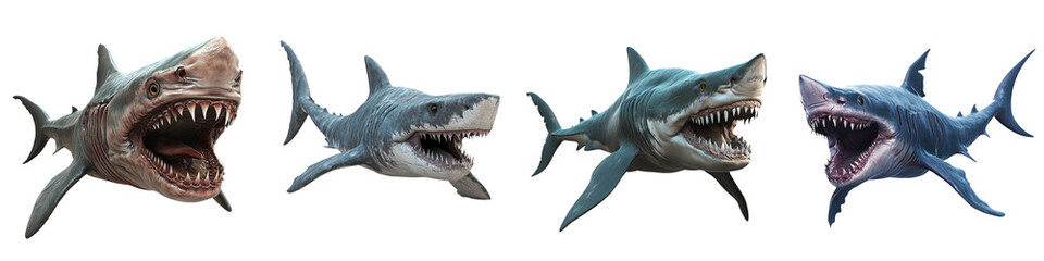 Fototapeta premium A dynamic display of various shark species showcasing distinct features and colors, ideal for marine-themed projects.