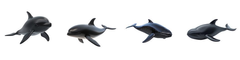 Fototapeta premium A series of dolphins showcasing their graceful movements through water, highlighting their sleek bodies and playful nature.