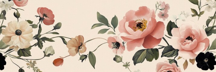 Charming retro wallpaper with a botanical flower bouquet for vintage decor