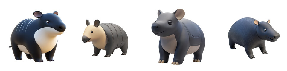 Colorful cartoon-style animals, showcasing different species like marsupials, perfect for playful designs or educational content.