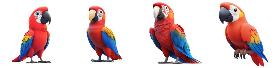 Obraz premium Colorful parrot illustrations showcasing vibrant feathers and distinct poses, perfect for nature-inspired designs.
