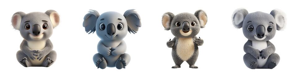 Naklejka premium Cute koala illustrations featuring various expressions, perfect for children's books or playful designs.