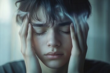 Holding their head in distress, the individual experiences a moment of anxiety and stress, reflecting inner turmoil in a quiet space. Generative AI