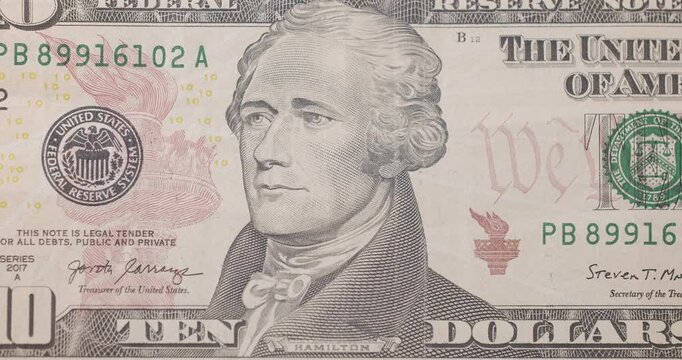 All US dollar bills and all presidents picture on stop motion. American dollar 1,5,10,20,50,100 banknote in close up macro. Rich business economy of usa. Details of the American all dollar banknote.