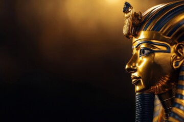 A close-up of a regal Egyptian pharaoh statue with golden details, showcasing ancient artistry and cultural significance.