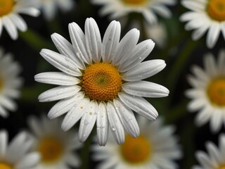 Fototapeta premium A close-up of vibrant white daisies with bright yellow centers, set against a dark background, showcasing their natural beauty. AI generated.