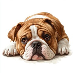 Obraz premium cute Bulldog dog lying down, digital art, isolate on white background