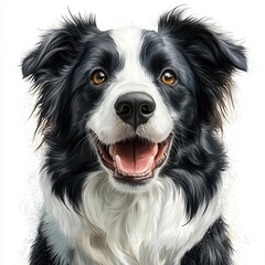 Fototapeta premium cute Border Collie dog herding, digital art, isolate on white background