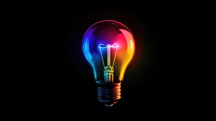 A colorful light bulb against a dark background, creating a dramatic effect,