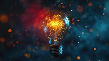 A colorful light bulb with sparks flying from it, representing creativity and energy,