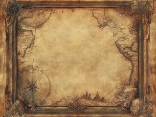 Fototapeta premium Vintage Grunge Map with Compass Rose and Ornate Frame Background