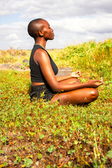 Yoga stretch and meditation outdoors in the countryside