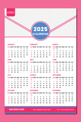 2025 One page wall calendar design template, 12 month one page modern calendar 