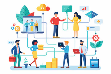 Business process, workflow diagram or model design, flowchart to get result, map or plan for business procedure, solution, strategy to implement concept, business people drawing workflow process
