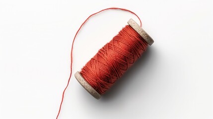 Spools of red toned threads on a white background, isolated