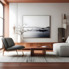 Beside a beige sofa and up against a stucco wall with sandstone wall décor, there is a live edge wooden accent coffee table. Bohemian, itinerant modern living room interior design