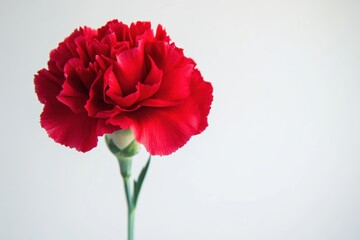 A vibrant red carnation flower against a minimalistic background.