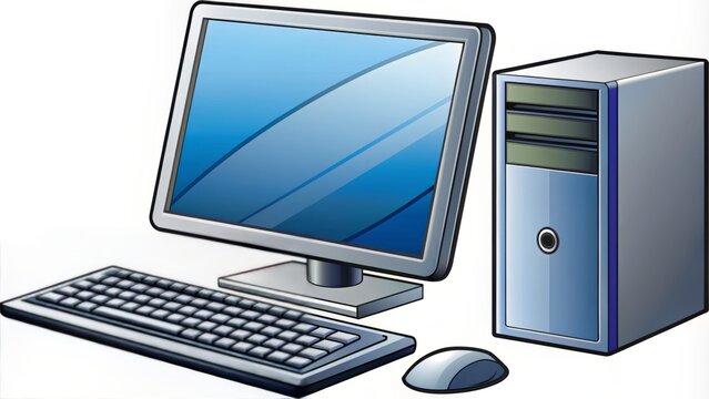 computer setup with blue screen and keyboard clip art preview
