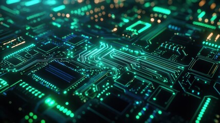 Fototapeta premium Abstract Green Circuit Board Technology Background - Futuristic Design