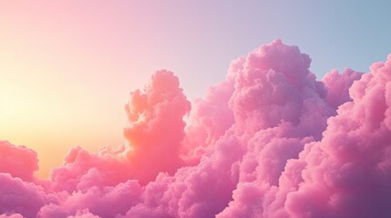 A sky filled with cotton candy-like pink clouds during sunset, creating a surreal and dreamy atmosphere.