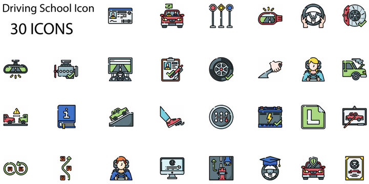Set of Driving School icons. Line art style icons bundle. vector illustration