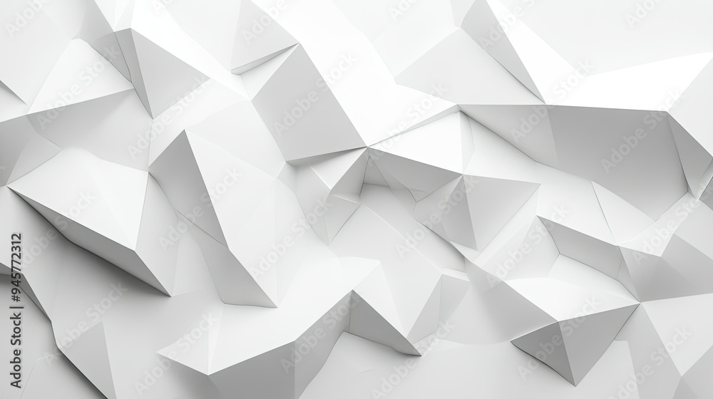 Poster abstract white polygonal shapes forming a three-dimensional background with depth and texture.