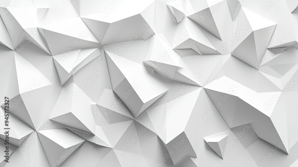 Poster abstract white polygonal shapes forming a three-dimensional background with depth and texture.