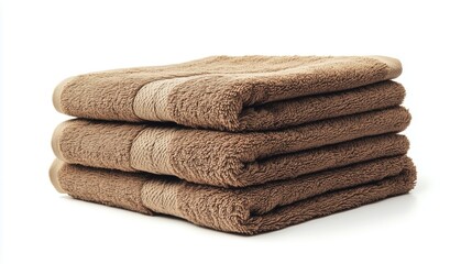 Stack of brown towels on a white background, isolated