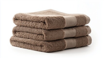 Stack of brown towels on a white background, isolated