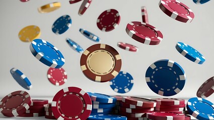 High-Flying Casino Chips on a White Background, Ai generated Images
