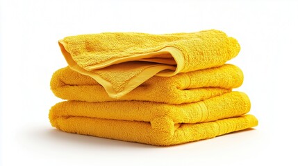 Stack of yellow towels on a white background, isolated
