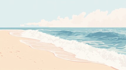 Peaceful Beach Scene with Blue Ocean Waves and Sandy Shore