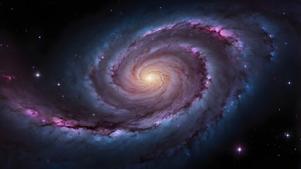 Vibrant Spiral Galaxy Swirling in Deep Space with Purple, Blue, and Pink Hues wallpaper Background