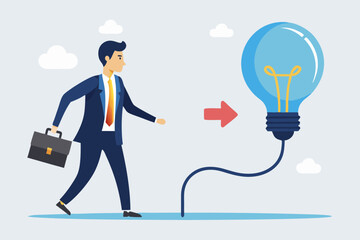 Change or transformation to new opportunity, change to new job, better career, improvement or move to different company, decision for new chance concept, businessman jump from old to bright lightbulb.