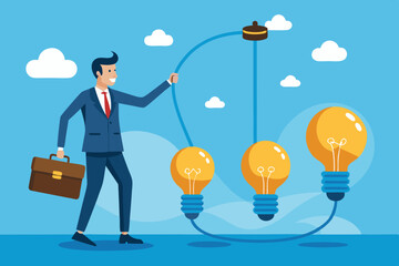 Change or transformation to new opportunity, change to new job, better career, improvement or move to different company, decision for new chance concept, businessman jump from old to bright lightbulb.