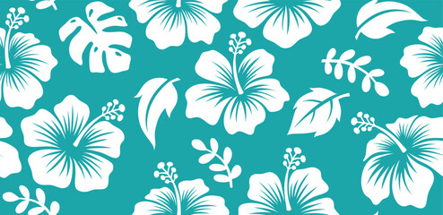 Aloha hibiscus flower Hawaiian tropical seamless pattern. nature floral abstract back ground.	