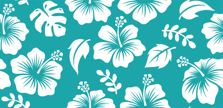 Fototapeta Aloha hibiscus flower Hawaiian tropical seamless pattern. nature floral abstract back ground. 