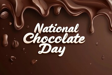 Melted chocolate dripping from the top with "National Chocolate Day" text on a dark chocolate background