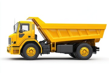 Naklejka premium A yellow dump truck designed for transporting materials in construction and industrial sites.