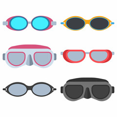 Swim goggles vector cartoon set isolated on a white background.