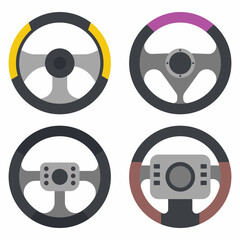 Steering wheels vector cartoon set isolated on a white background.