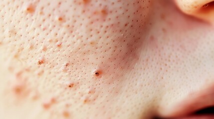 Fototapeta premium A close-up of human skin with visible pores and imperfections, highlighting its natural texture and details.