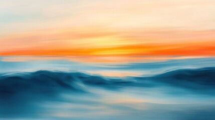 Obraz premium Abstract Sunset Over Ocean with Wavy Texture - Digital Art Painting.